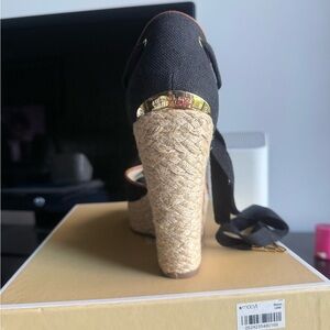 Michael Kors Black and Tan Espadrille Wedges